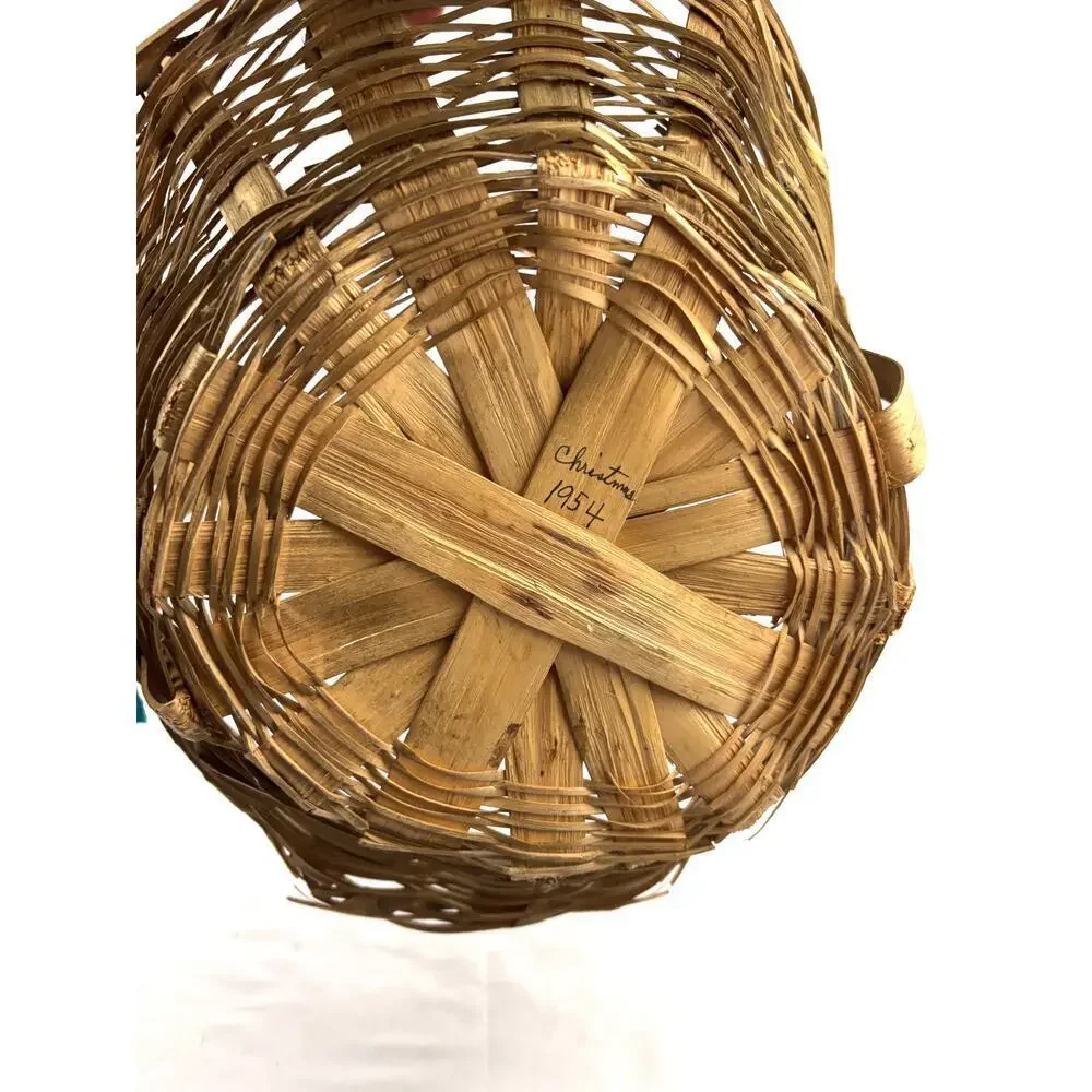 Vintage Christmas Gathering Basket Farmers Market Wicker‎ Storage 1950s